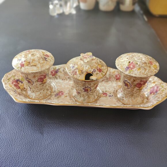Condiment set made by James Kent at 'Old Foley Pottery" founded in.1897. Chintz - Picture 11 of 11